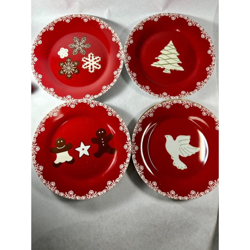 Now Designs Cute Ceramic Christmas Plates (qty 4) in Storage Box - Picture 1 of 8
